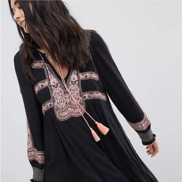 Free People Wind Willow Embroidered XS Black Shift Dress - Picture 7 of 8